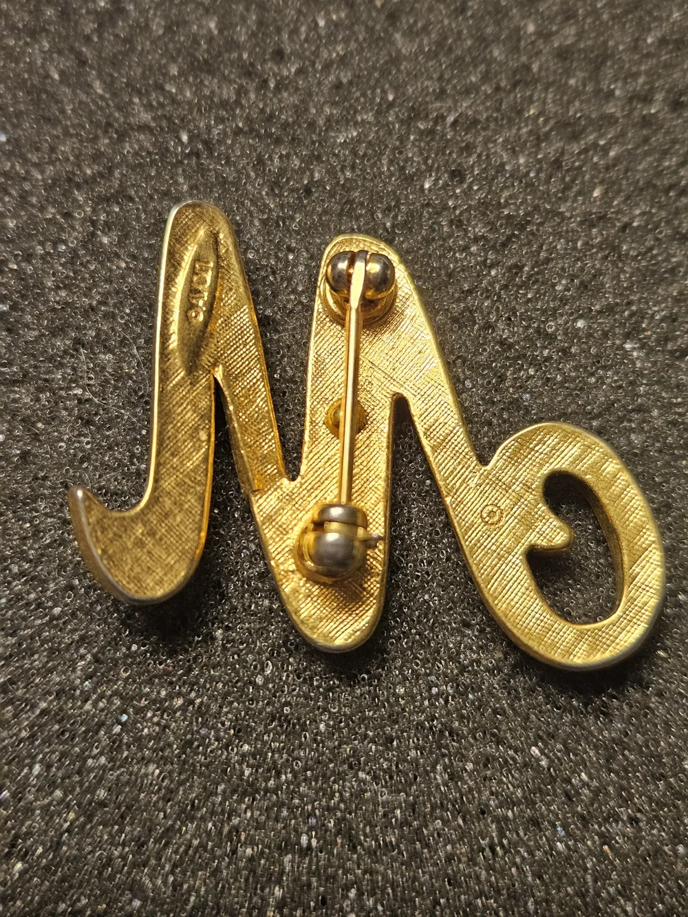 Avon Gold-Tone 'M' Brooch with Clear Rhinestones